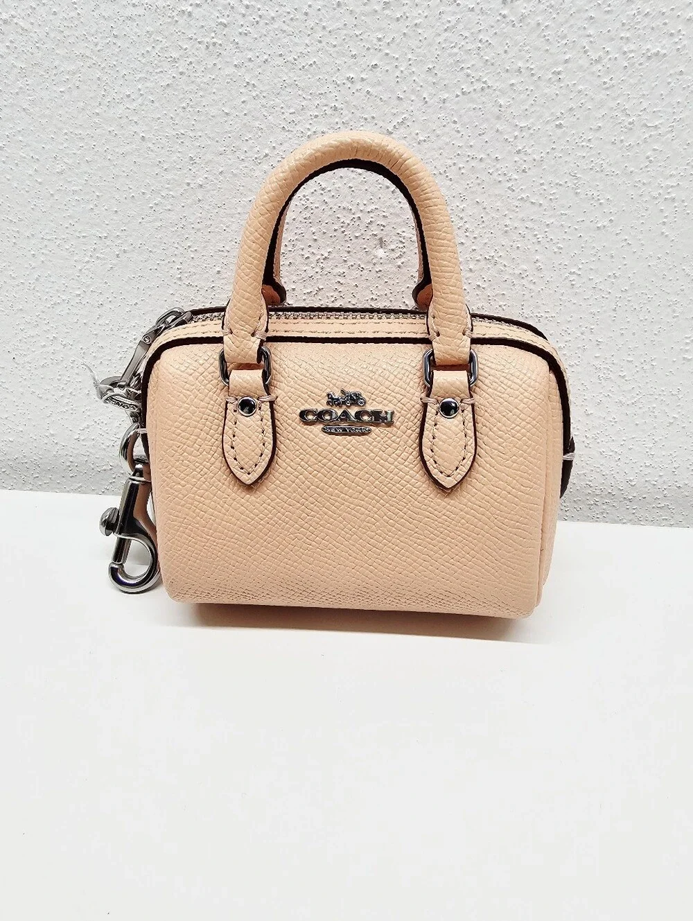 Coach Micro Mini Rowan Satchel Bag Charm Peach Signature Canvas Style CU279